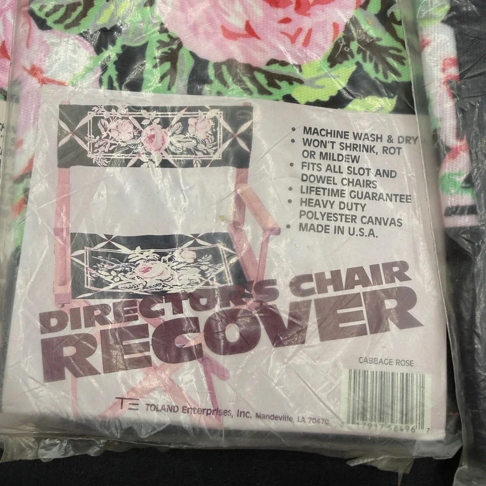 Vintage Toland Directors Chair Recover Set 3 Cabbage Rose Floral Canvas Cottage